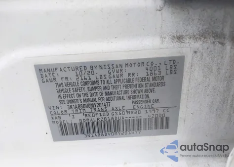 2021 Nissan Sentra Sr Xtronic Cvt z USA, uszkodzony, nr VIN 3N1AB8DV0MY201477